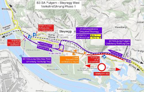 Information: Teilweise Sperre der Bundesstraße 3 zwischen Linz und Gusen bis 19.6.2026